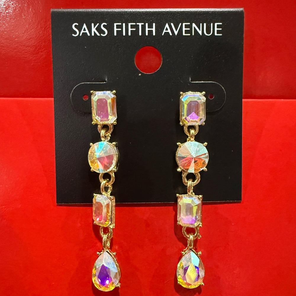 Saks Fifth Avenue Elegant Gold and Iridescent Drop Earrings